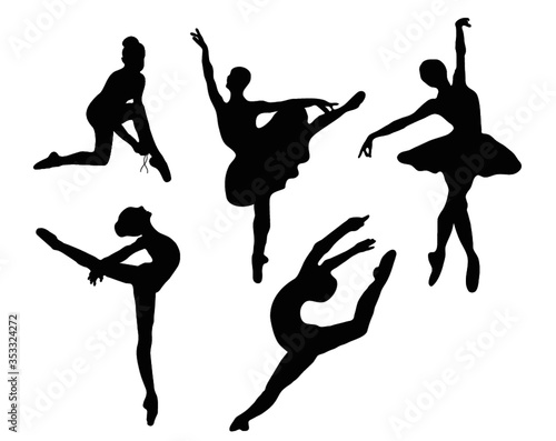 Series of ballet dancer silhouettes (various poses)