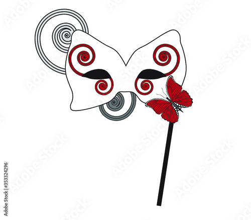 Red and gray carnival butterfly mask