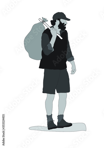 Bearded man holding a sack