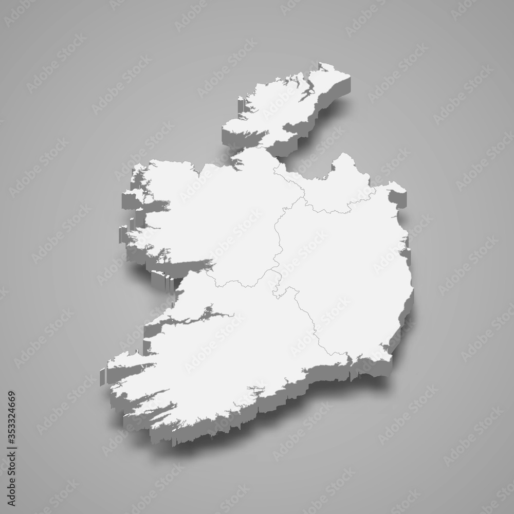 Ireland 3d map with borders Template for your design