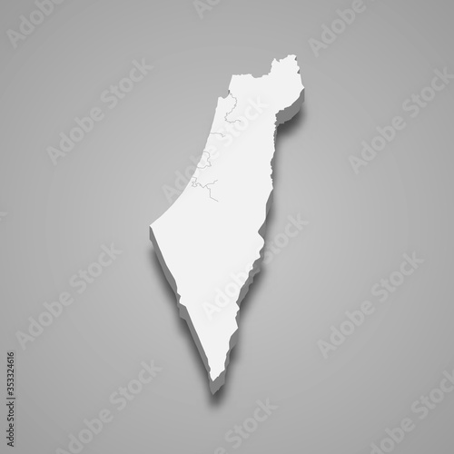 Israel 3d map with borders Template for your design