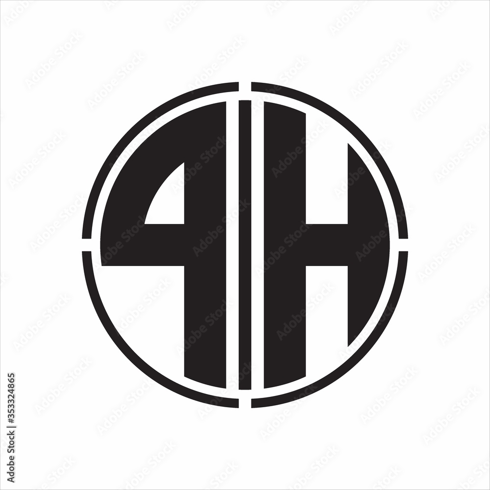 PH Logo initial with circle line cut design template on white background PH Logo initial with circle line cut design template on white background