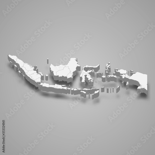Indonesia 3d map with borders Template for your design
