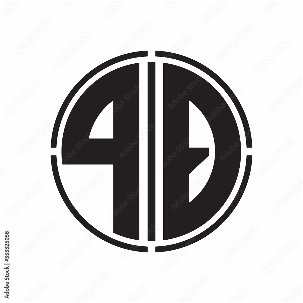 PQ Logo initial with circle line cut design template on white background PQ Logo initial with circle line cut design template on white background