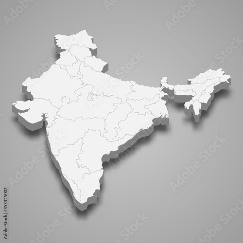 India 3d map with borders Template for your design