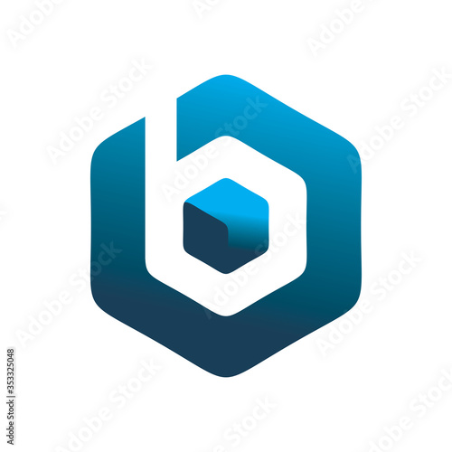 hexagon blue color letter b box diamond logo design