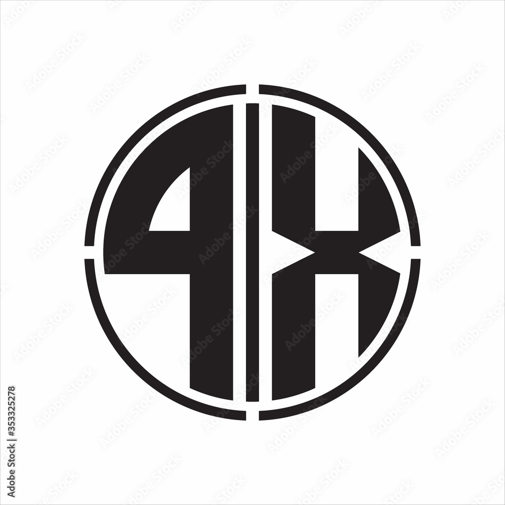 PX Logo initial with circle line cut design template on white background PX Logo initial with circle line cut design template on white background