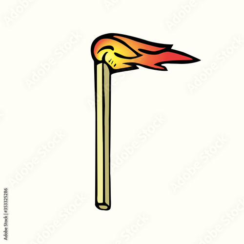 Burning match, hand drawn doodle, simple line drawing with bright color, sketch illustration, design element