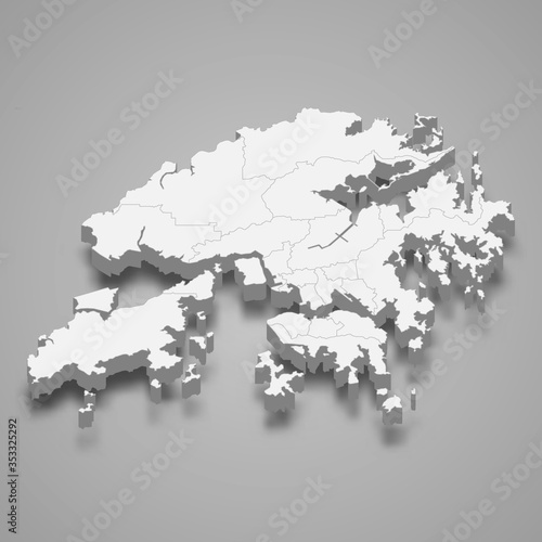 Hong Kong 3d map with borders Template for your design