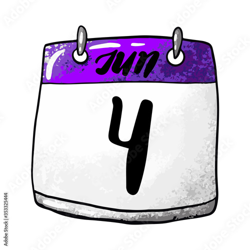 Calendar with the date of June 4 on a white background. Holiday International Day of Innocent Children Victims of Aggression, Estonian Flag Day, Finnish Defense Forces Day. Vector illustration