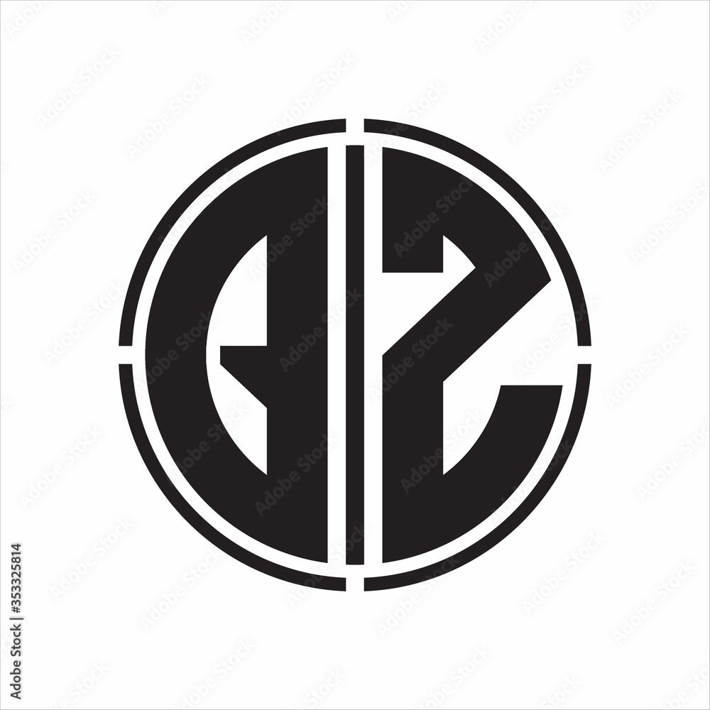 QZ Logo initial with circle line cut design template on white background QZ Logo initial with circle line cut design template on white background