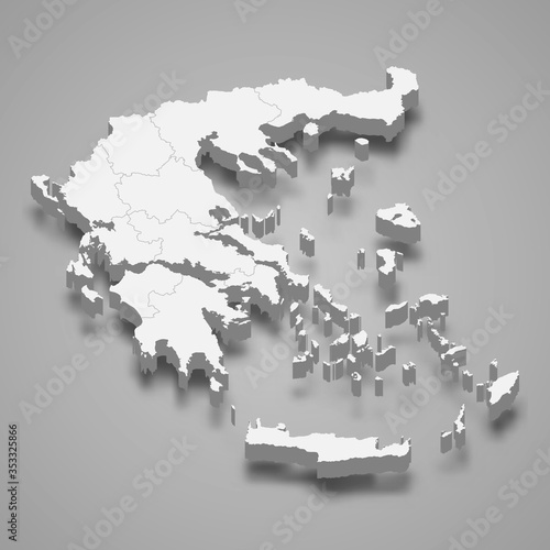 Greece 3d map with borders Template for your design