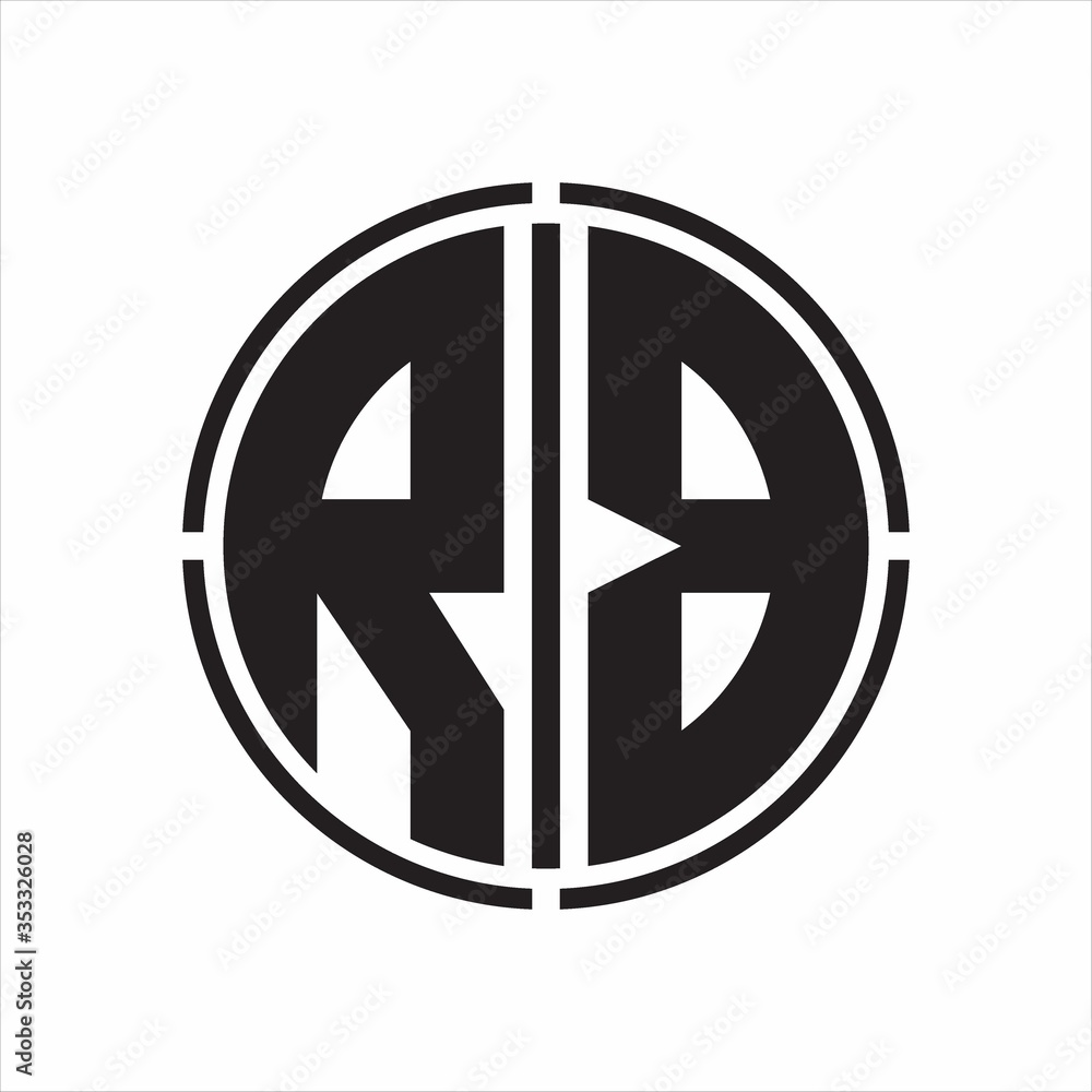 RB Logo initial with circle line cut design template on white ...