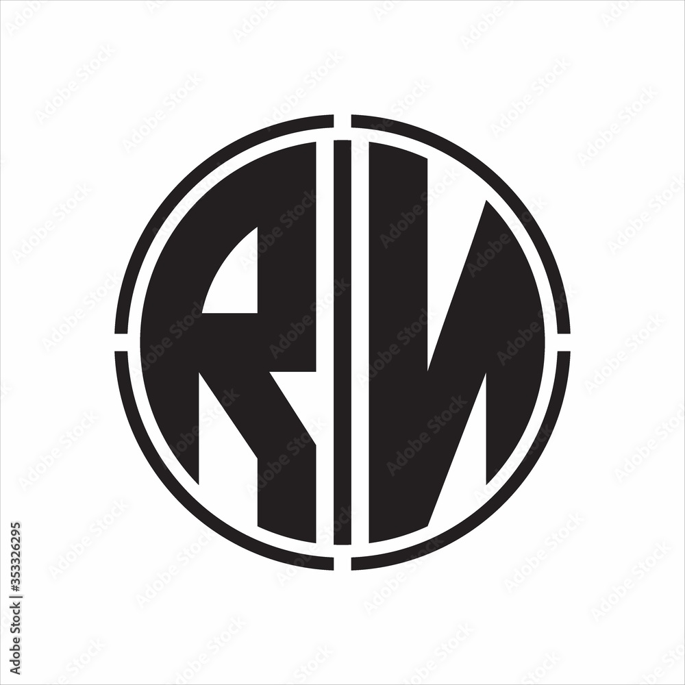 RN Logo initial with circle line cut design template on white background RN Logo initial with circle line cut design template on white background