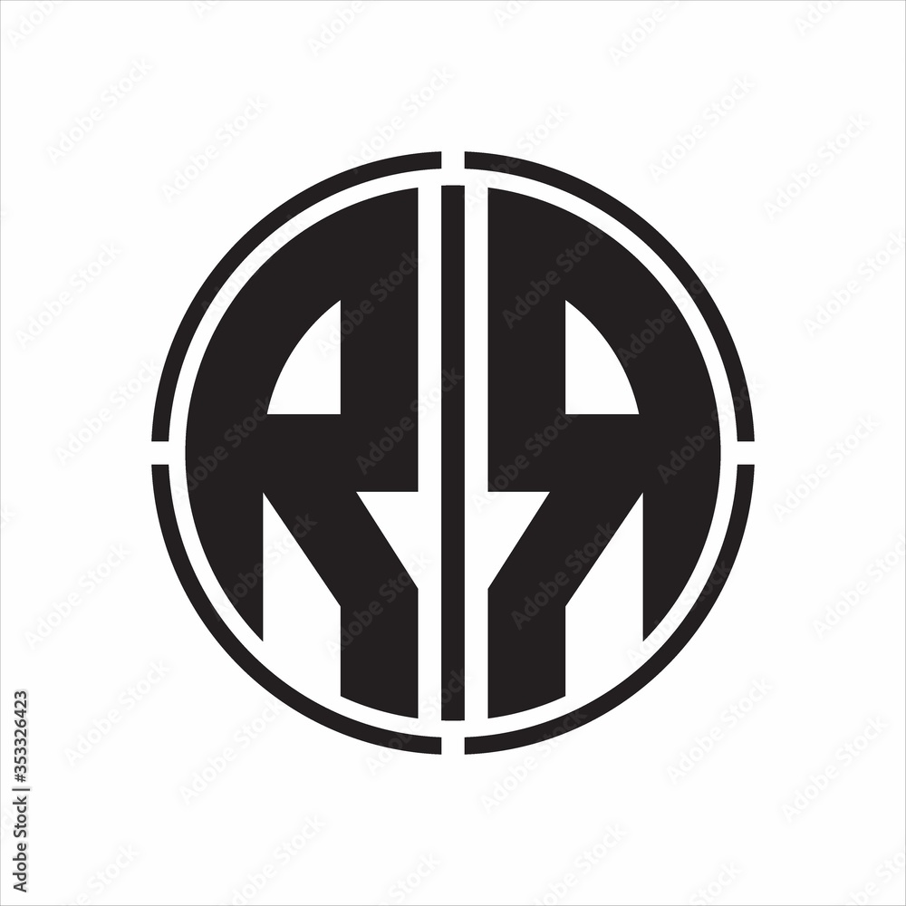 RR Logo initial with circle line cut design template on white background RR Logo initial with circle line cut design template on white background