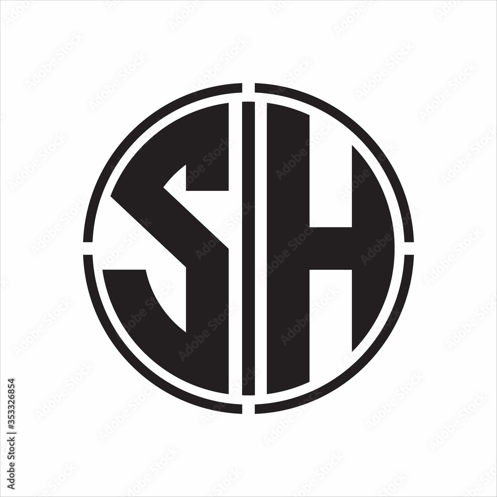 SH Logo initial with circle line cut design template on white background SH Logo initial with circle line cut design template on white background
