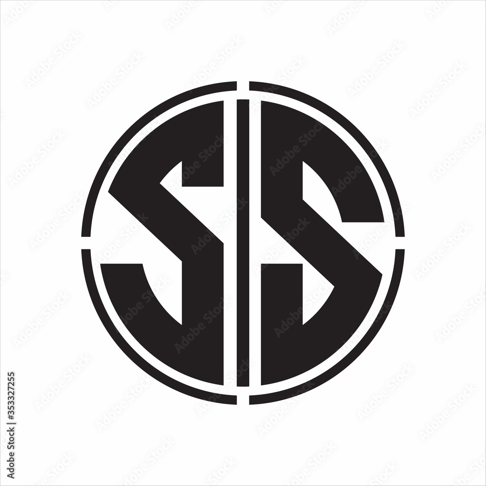 SS Logo initial with circle line cut design template on white background SS Logo initial with circle line cut design template on white background