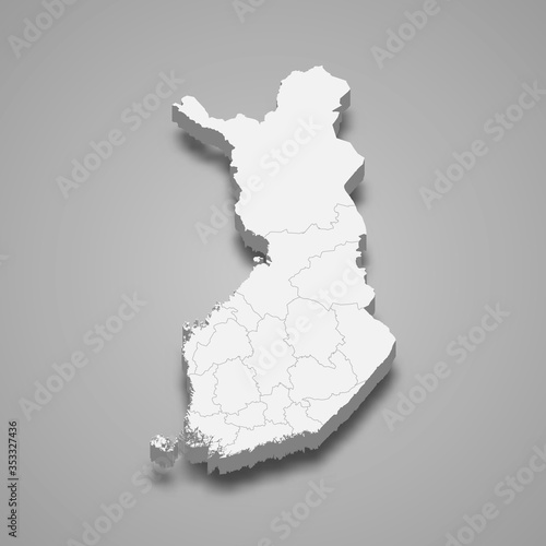 Finland 3d map with borders Template for your design