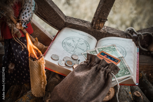 Canvas Print Ritual and spell for attracting money, pagan magic and fate prediction, work of