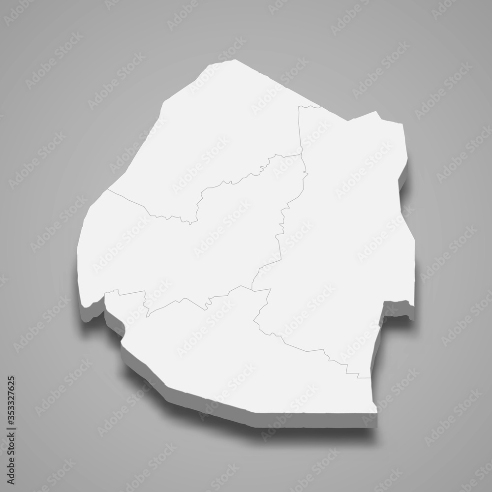 Eswatini 3d map with borders of regions Template for your design