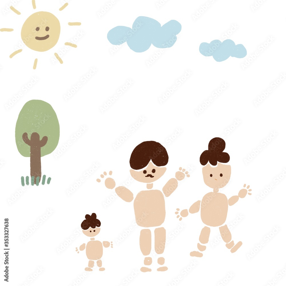 Kid drawing style , naked family cartoon characters in natural Kid drawing style , naked family cartoon characters in natural