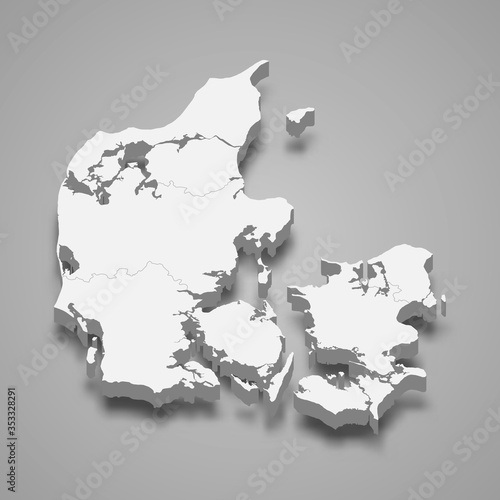 Denmark 3d map with borders Template for your design