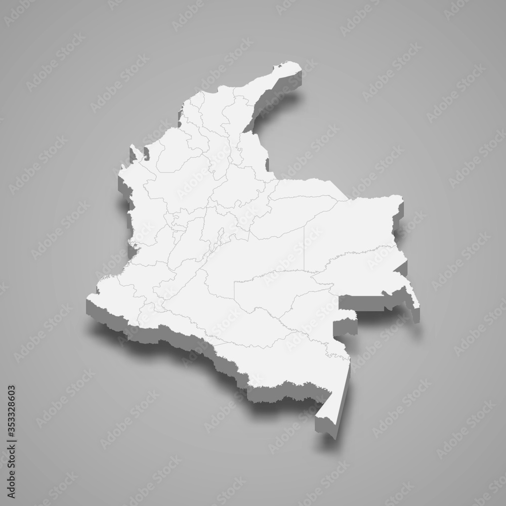 colombia 3d map with borders Template for your design