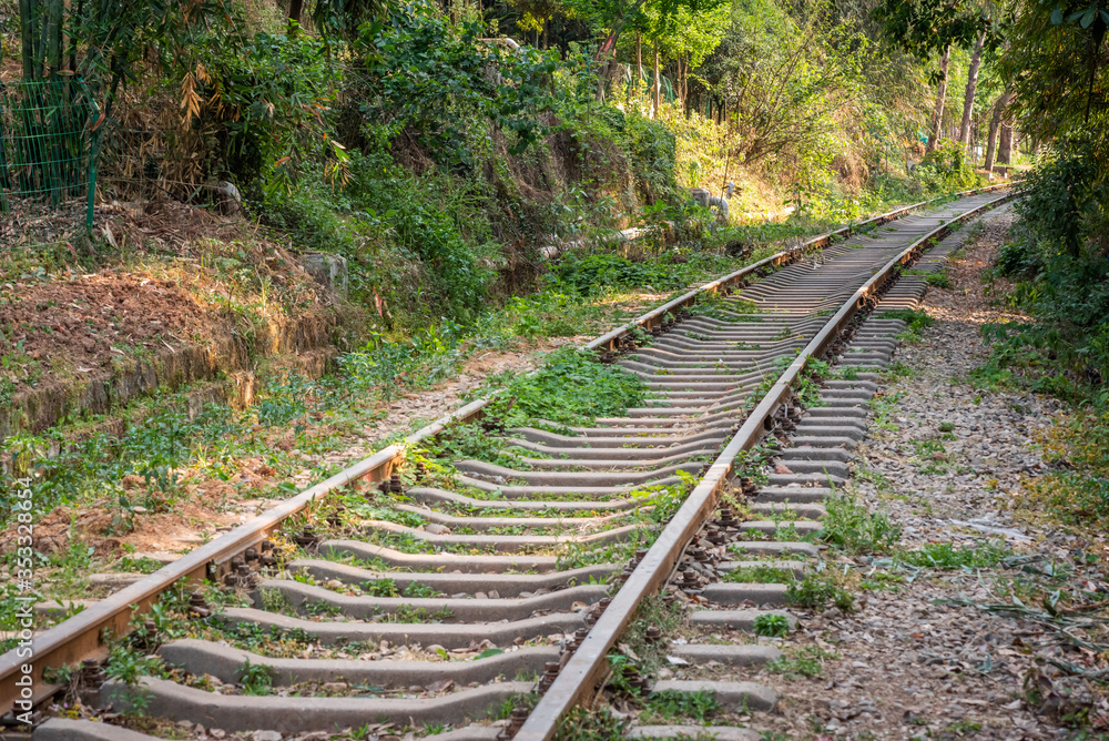 Empty abandoned railway track in Chengdu, Sichuan province, China Empty abandoned railway track in Chengdu, Sichuan province, China