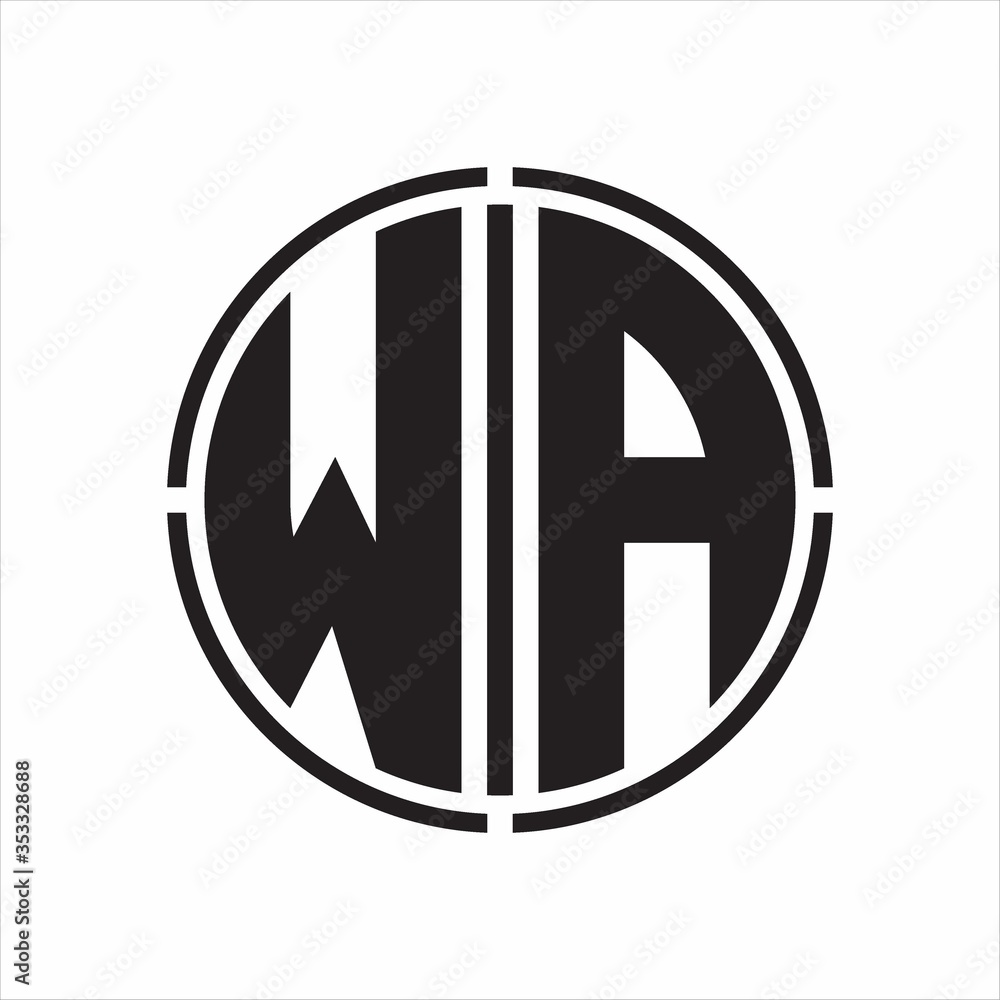 WA Logo initial with circle line cut design template on white background WA Logo initial with circle line cut design template on white background