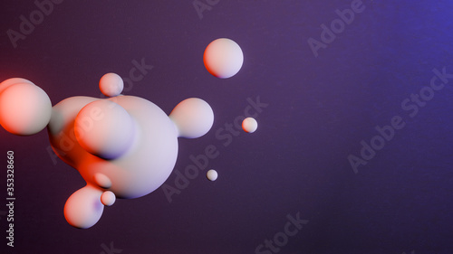 Purple background with group of white 3D balls. 3D render.