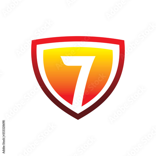 full color secure shield sollid number seven logo design