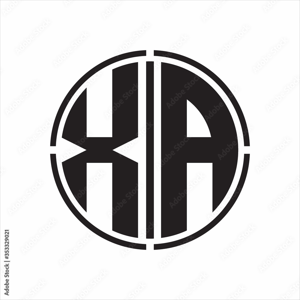 XA Logo initial with circle line cut design template on white background XA Logo initial with circle line cut design template on white background