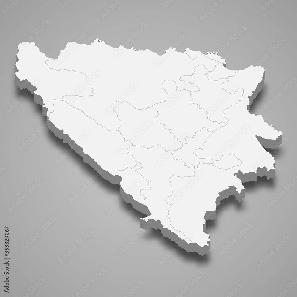 Bosnia 3d map with borders Template for your design