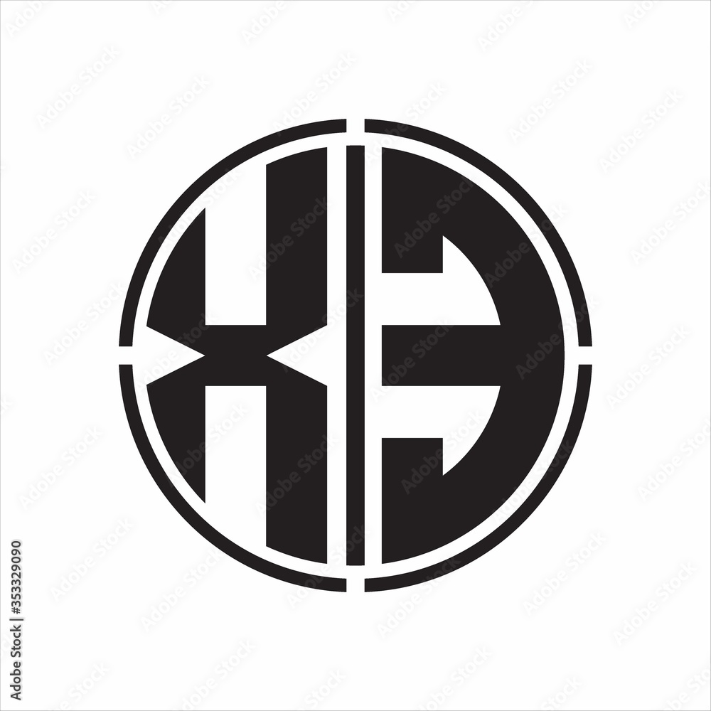 XE Logo initial with circle line cut design template on white background XE Logo initial with circle line cut design template on white background