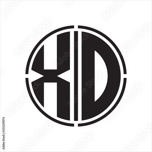 XD Logo initial with circle line cut design template on white background