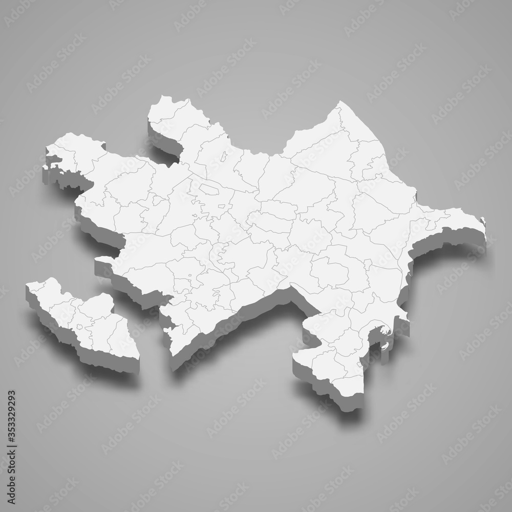 azerbaijan 3d map with borders Template for your design