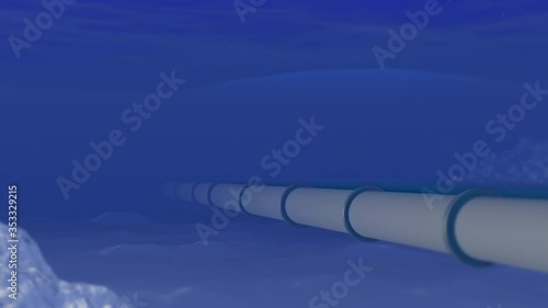 gas pipeline Nord Stream 2 underwater 3D render animation