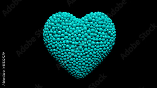 A Lot Of Blue Candy Balls In The Form Of Heart Isolated On The Black Background - Valentine's Day - 3D Illustration
