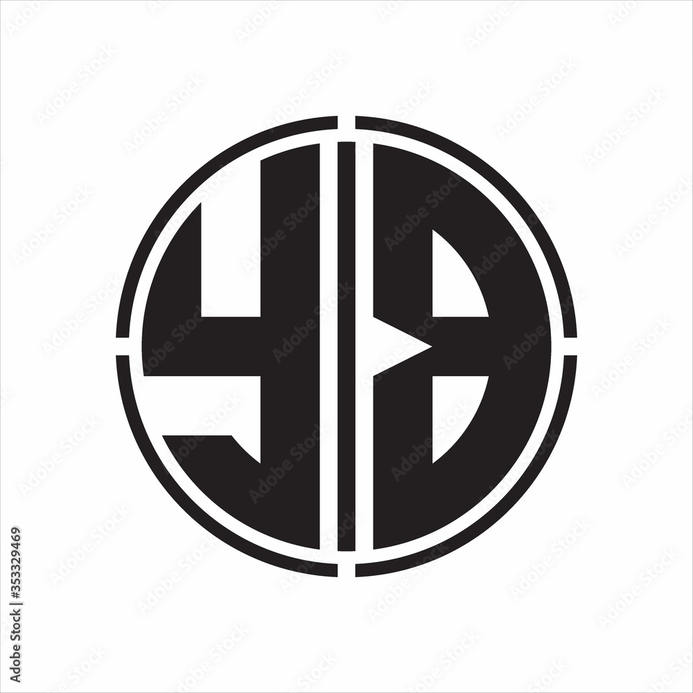 YB Logo initial with circle line cut design template on white background YB Logo initial with circle line cut design template on white background