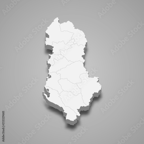 Fotografia, Obraz Albania 3d map with borders Template for your design