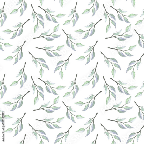 Watercolor seamless pattern leaves. Hand drawing art white background