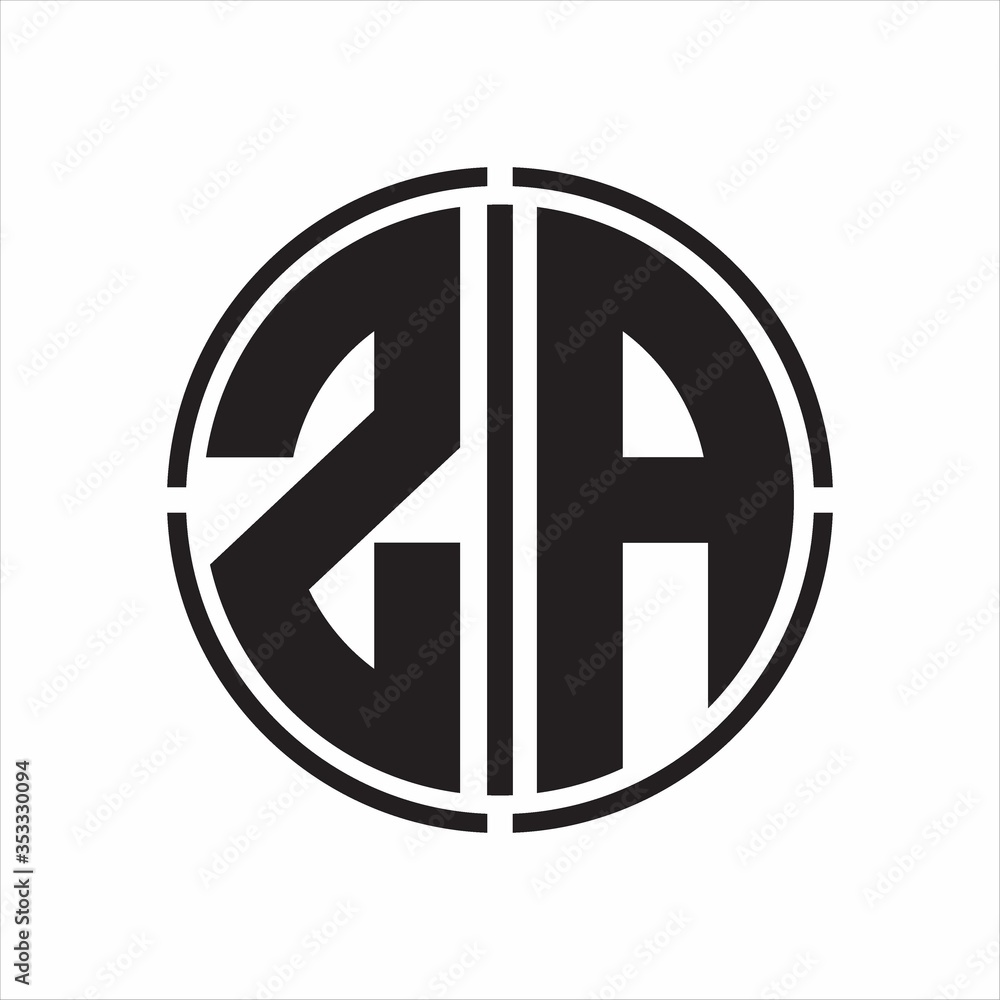 ZA Logo initial with circle line cut design template on white background ZA Logo initial with circle line cut design template on white background