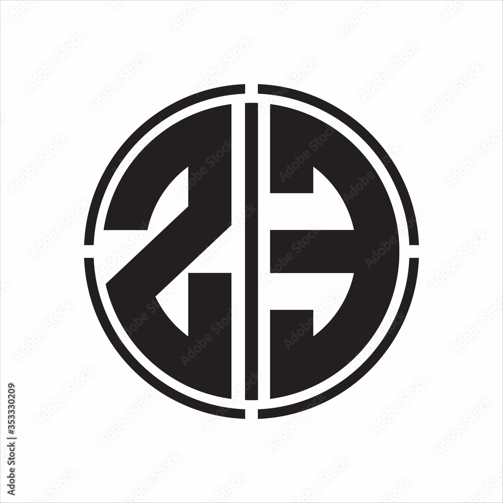 ZE Logo initial with circle line cut design template on white background ZE Logo initial with circle line cut design template on white background