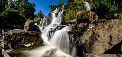 Beautiful Smooth Waterfall with blue sky