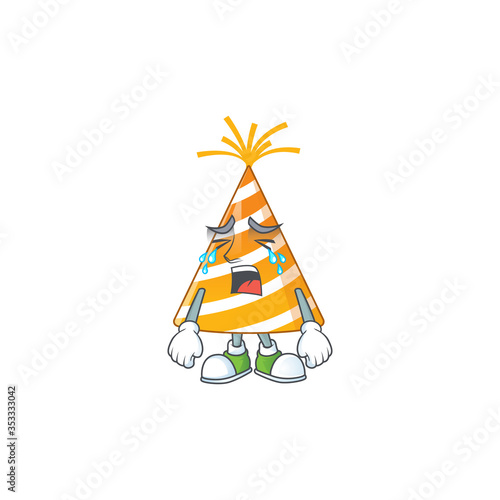A crying yellow party hat cartoon character drawing concept