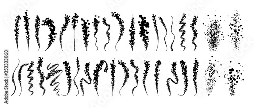Set of articstic creative brushes, lines with dotts, spaltters. Spray texture.