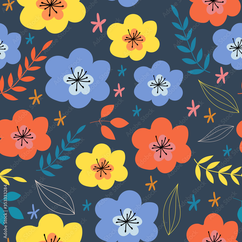 Seamless vector pattern. Trendy floral pattern.Floral pattern with simple flowers.For textiles, Wallpaper, fabric, wrapping paper.