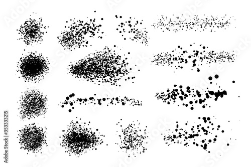 Set of articstic creative brushes, lines with dotts, spaltters. Spray texture.