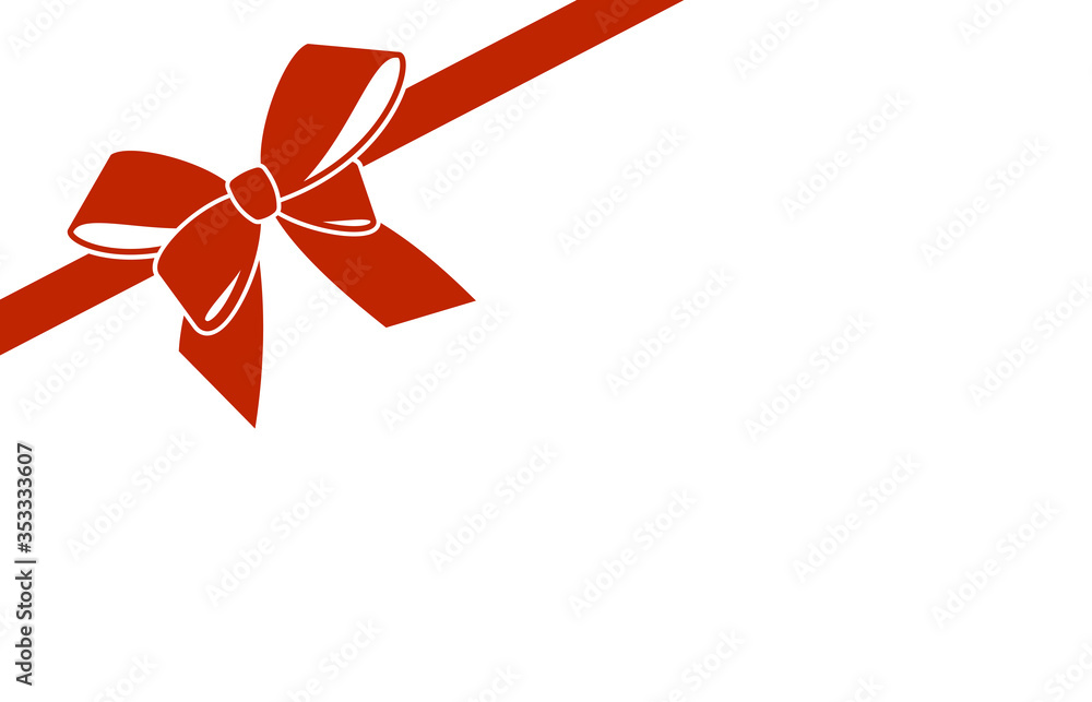 Decorative red satin bow with ribbon isolated on white. Vector gift bow with curled ribbon for page decor. Decorative red satin bow with ribbon isolated on white. Vector gift bow with curled ribbon for page decor.