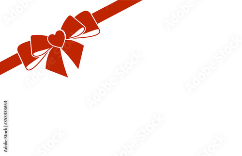Decorative red satin bow with  ribbon isolated on white. Vector gift bow with curled ribbon for page decor.
